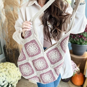 CROCHET PATTERN & VIDEO / River Stone Granny Bag, Granny Square Crochet Bag Pattern, easy crochet, perfect for gifting, market prep, pdf