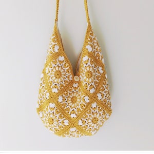 Crochet Granny Square Hobo Bag, Slouchy Shoulder Bag, Large Crossbody Bag, Boho Crossbody Bag, Crochet Purse, Mustard Tote Bag, Hippie Bag
