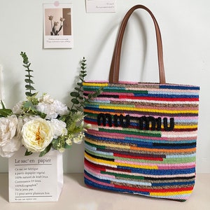 Big tote bag, Handmade crochet shoulder bag, trendy tote bag, Knitted multicolor bag, cute gift for girl woman, mother day gift, easter gift