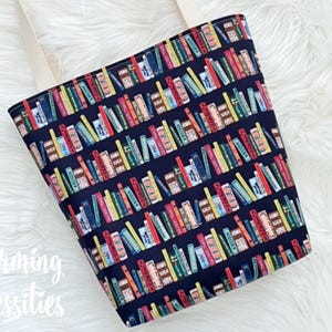 Book Lover Tote Bag | Project Bag for Knitting, Crochet, Embroidery | Handmade Cotton Shoulder Bag for Makers & Readers