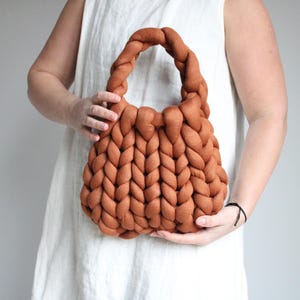 Chunky knit cotton bag Handbag Tote bag School bag Beach bag Diaper bag Super Bulky knit Shoulder bag gift for her Extra touch on handles